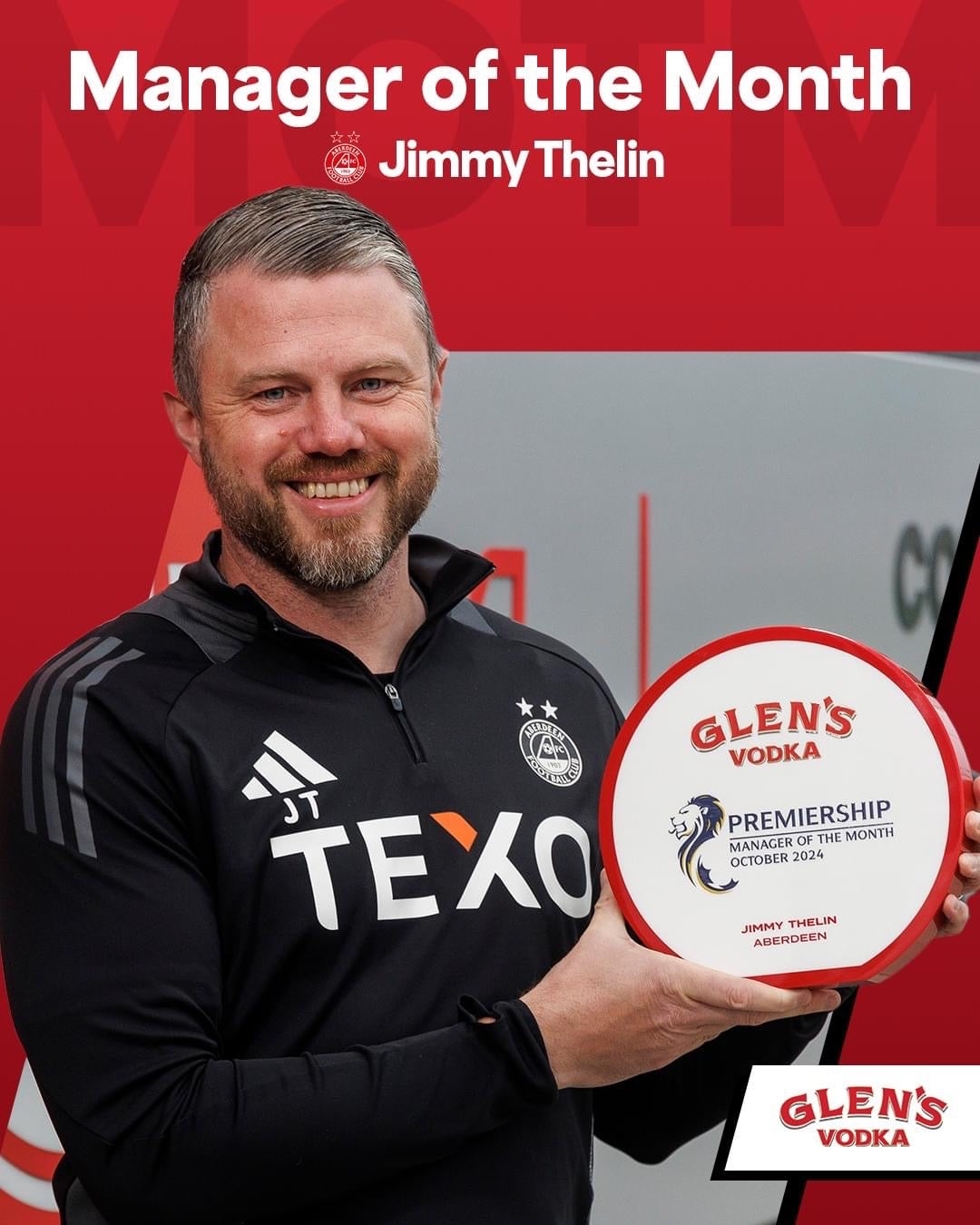 Jimmy Thelin Named Premiership Manager of the Month for October 2024