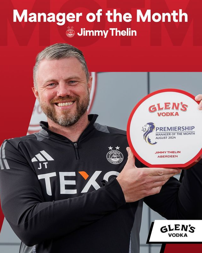Jimmy Thelin Named Premiership Manager of the Month for August 2024
